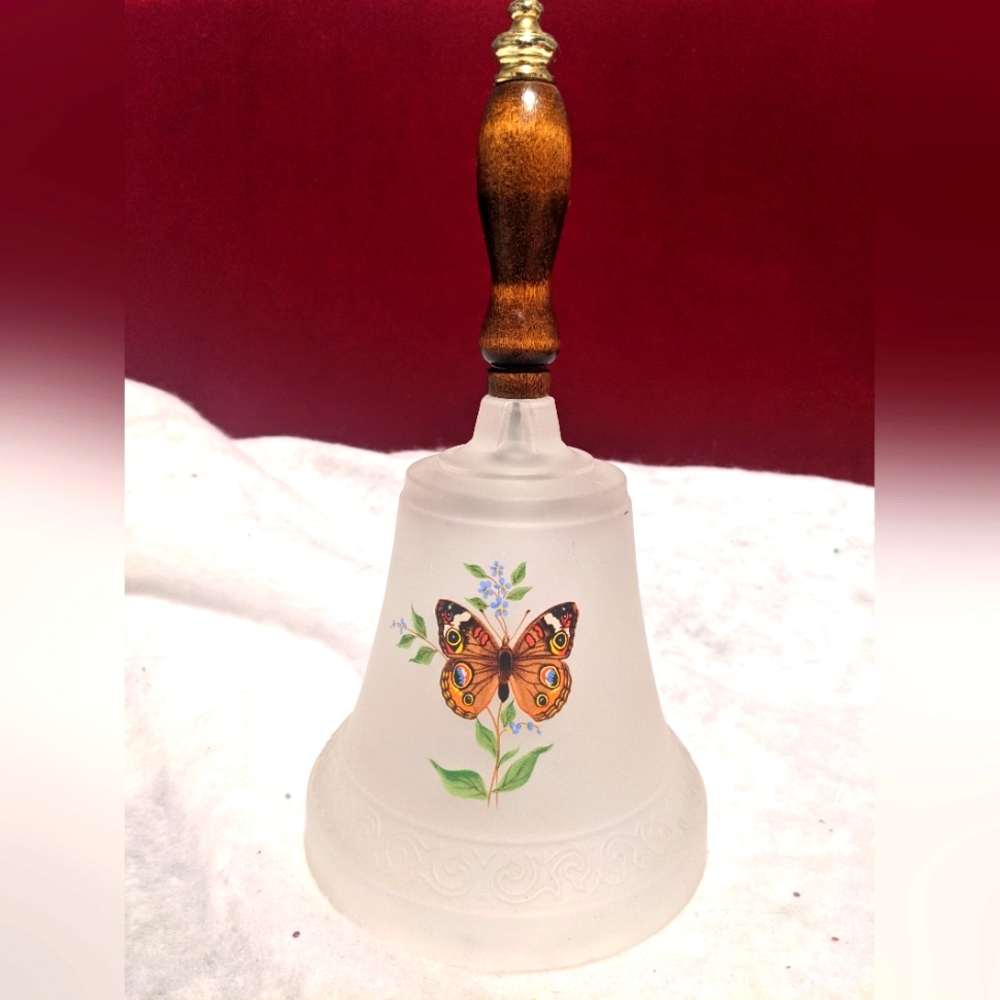 ☃️ Large Vintage Glass butterfly bell with wooden handle